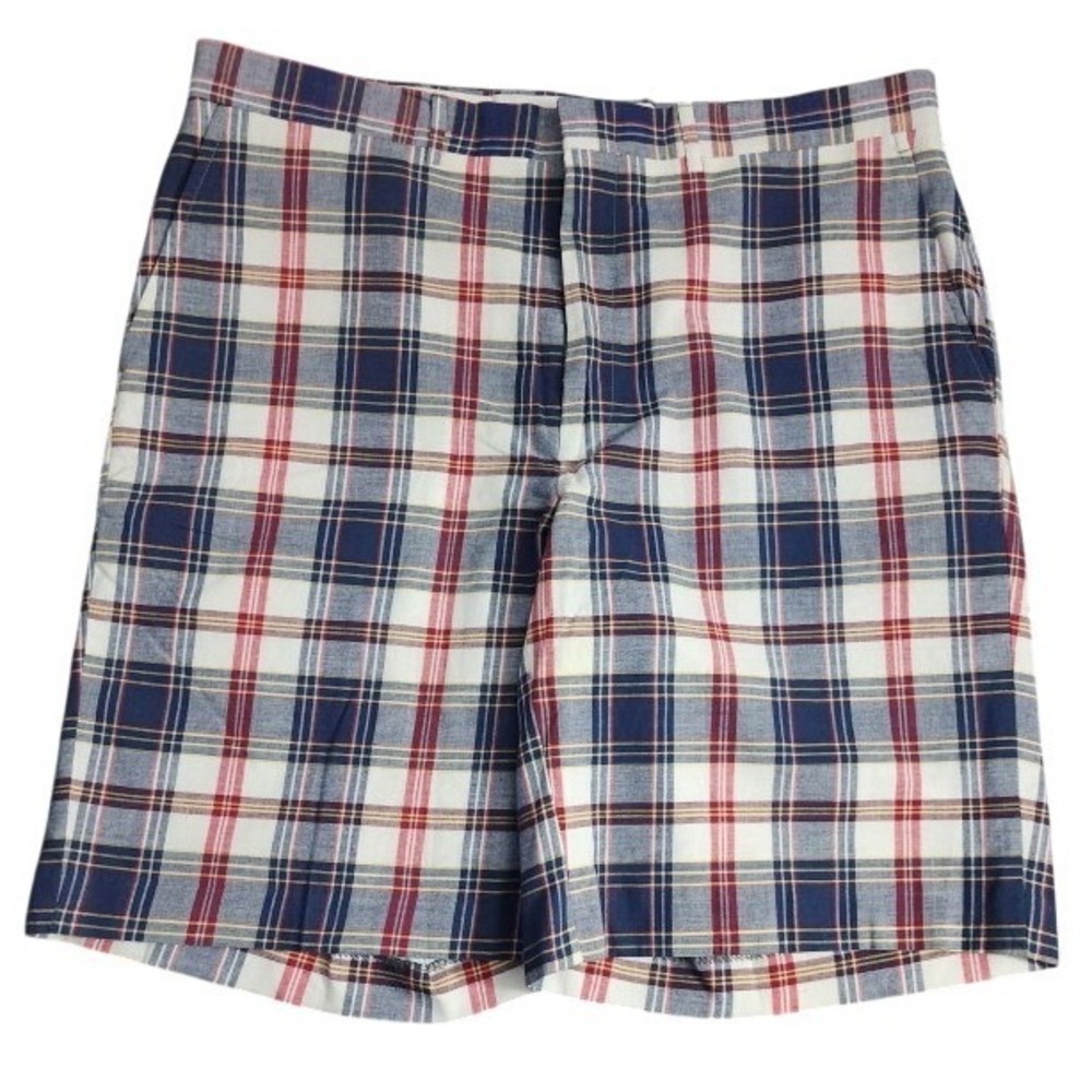 Berle Plaid Shorts Mens 36 Blue Red White Flat Front Casual Classic